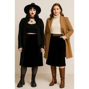 Kate Hill midi velvet skirt black size 12 goth academia fall winter trendy